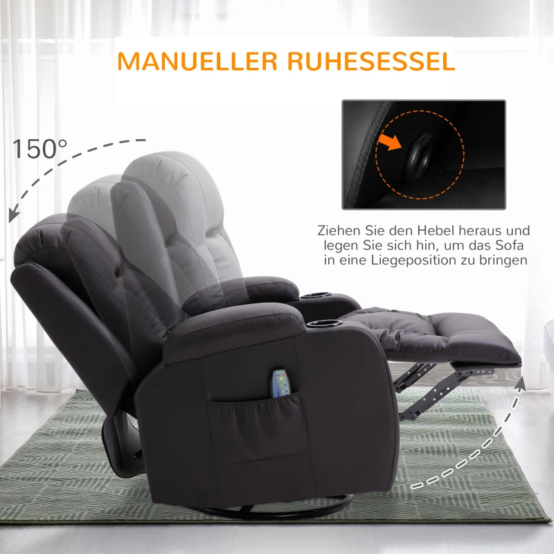HOMCOM Massagesessel mit Wippfunktion, 8 Vibrationspunkte, 5 Modi, Wärmefunktion, 85  cm x 94 cm x 104 cm, Braun