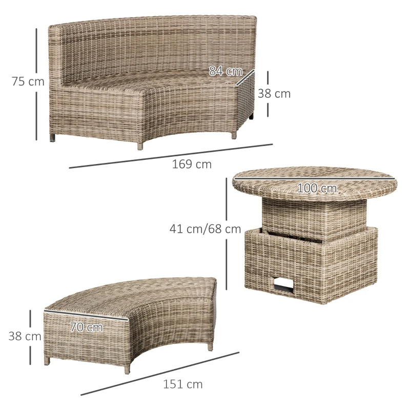 Outsunny 5 PCs Outdoor Rattan Lounge Chair Round Daybed Table Conversation Set w/ Cushion