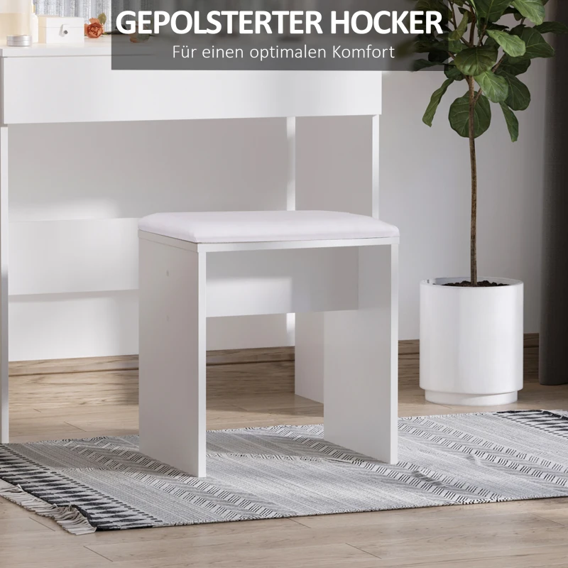 HOMCOM Schminktisch Frisierkommode Set Kosmetiktisch mit Hocker, Spiegel, Schubladen und 12 LED-Leuchten Weiß, 80x40x140 cm