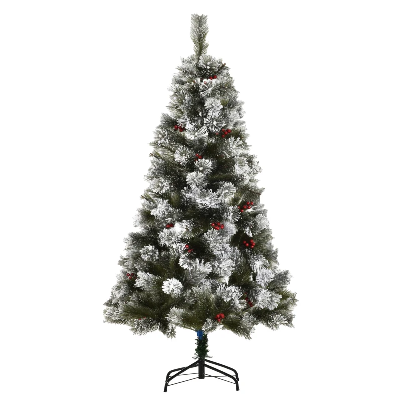 HOMCOM Indoor Christmas Tree Artificial Berry Xmas Decoration with Metal Stand and 184 Tips (5FT(150CM))