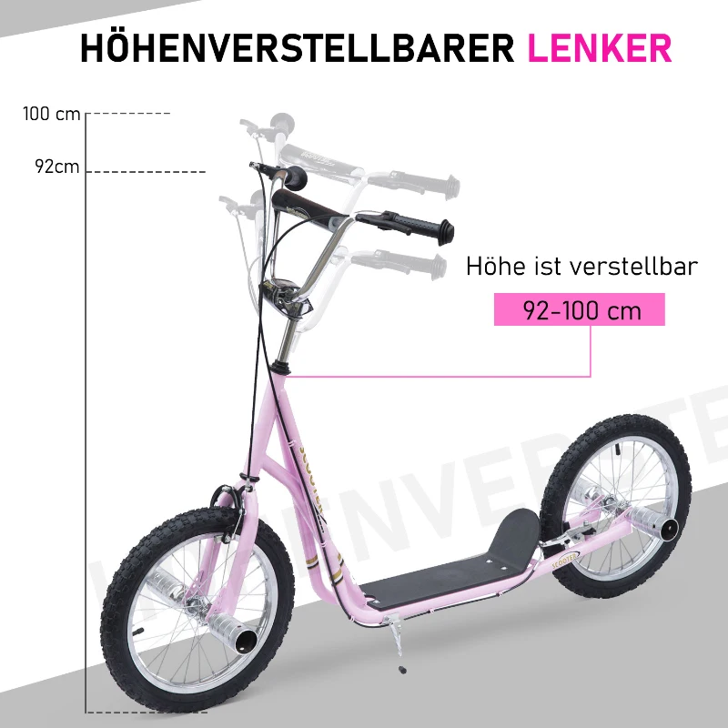 HOMCOM Tretroller Scooter 16 Zoll Cityroller Kinder Jugend Roller Rosa Metall