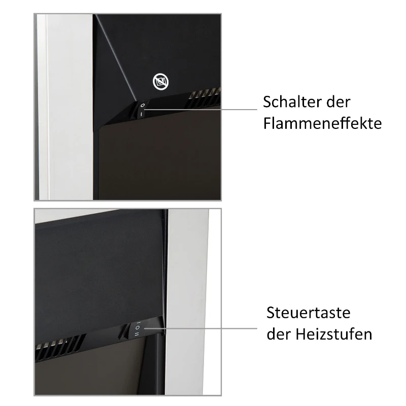 HOMCOM Elektrokamin mit Heizung, elektrischer Kamin mit LED Flammeneffekt, 1000/2000W Dekokamin, elektrisch Kaminfeuer Kaminofen, Silber