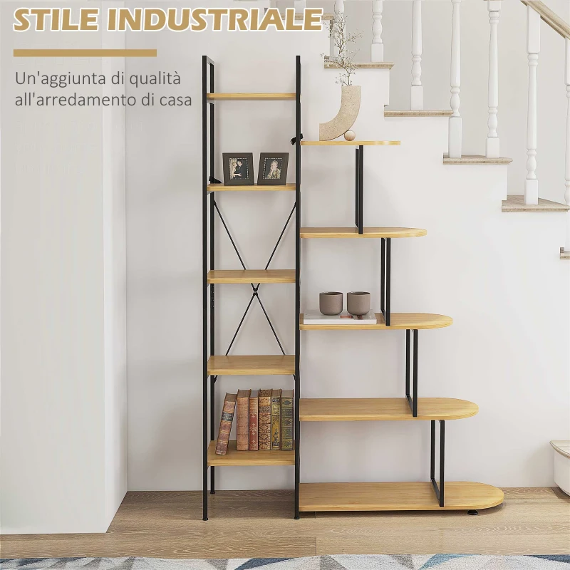 HOMCOM Scaffale Libreria a 10 Livelli, Stile Industriale in Truciolato e Acciaio, 111.5x32x170 cm