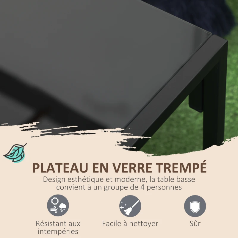 Outsunny Salon de jardin 4 pièces 4 personnes avec canapé 2 places, 2 fauteuils et 1 table basse gris