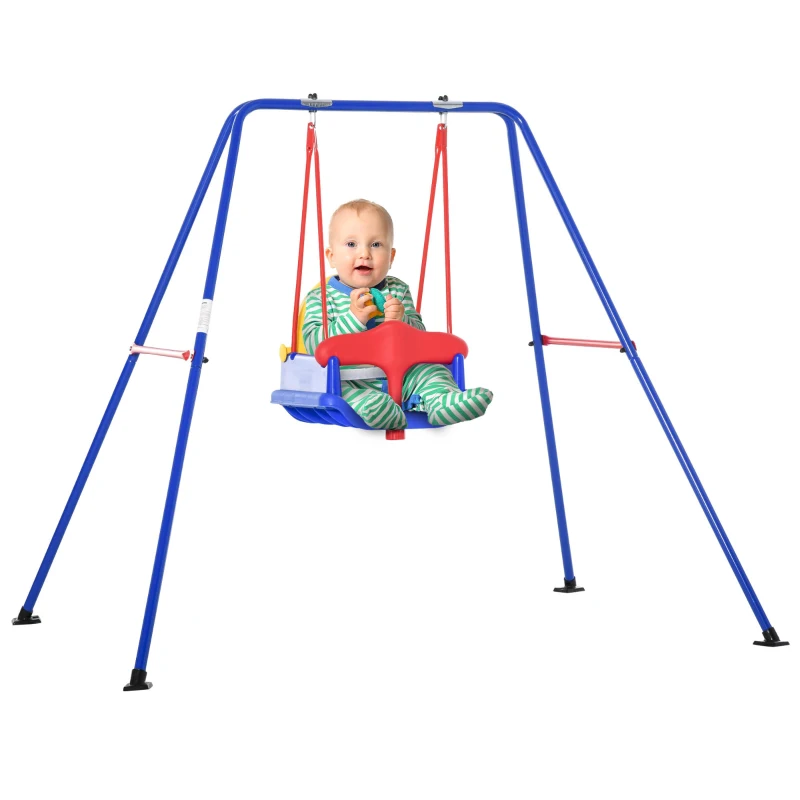 Outsunny Metal Kids Swing Set with Baby Seat Safety Harness A-Frame ...