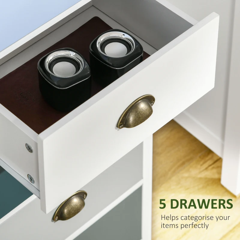 HOMCOM Slim Storage Cabinet Organiser, Chest of Drawers, 5-Drawer Dresser with Metal Handle for Living Room, Bedroom, Blue