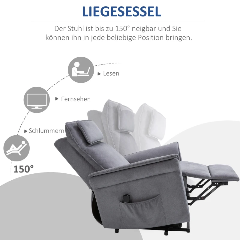 HOMCOM Sessel mit Aufstehhilfe Fernsehsessel Massagesessel Relaxsessel elektrisch Aufstehsessel mit Liegefunktion Leinen-Touch Stahl Grau 86 x 95 x 106 cm