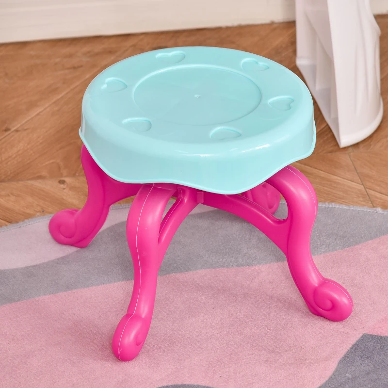 HOMCOM Kinderschminktisch mit Schubladen und reichhaltigem Zubehör Frisiertisch mit Hocker Licht für Mädchen ab 3 Jahre Kosmetik Spiegel Seeblau+Weiß 49,5 x 25 x 69 cm