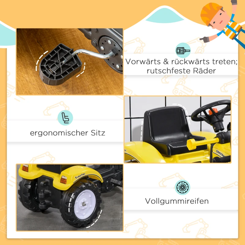 HOMCOM Trettraktor Tretauto Traktor ab 3 Jahre Spielzeug Kinder Schwarz+Gelb 114 x 41 x 52 cm