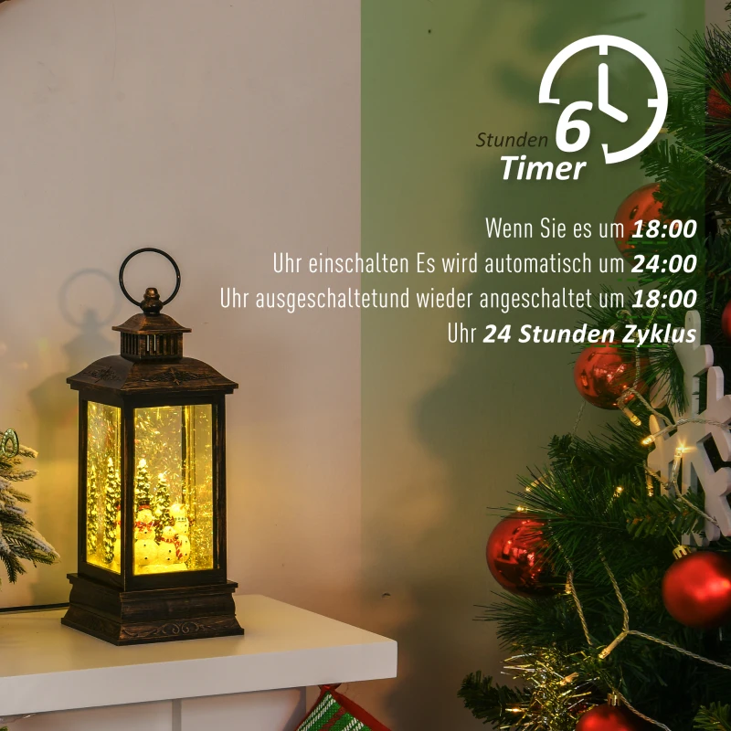 HOMCOM Weihnachten Schneelaterne mit Santa Musik Licht Schnee, Glaskugellaterne, 6h Timer, USB oder batteriebetrieben Metall 10,4 x 10,4 x 27,5 cm