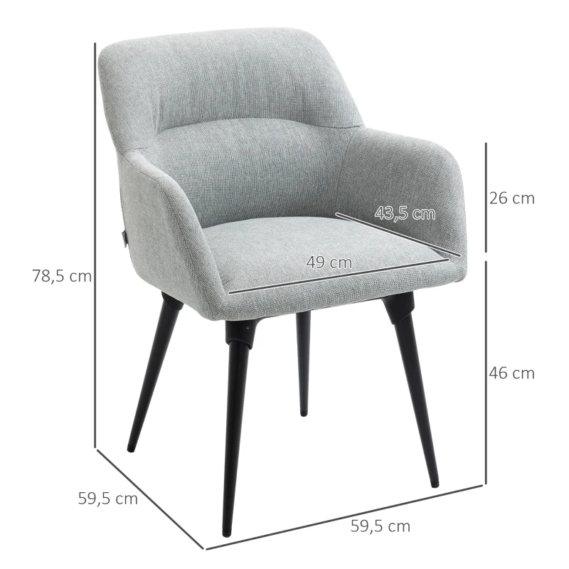 HOMCOM Butaca de Salón Sillón Tapizado en Lino Sintético con Reposabrazos y Patas de Acero 59,5x59,5x78,5 cm Gris