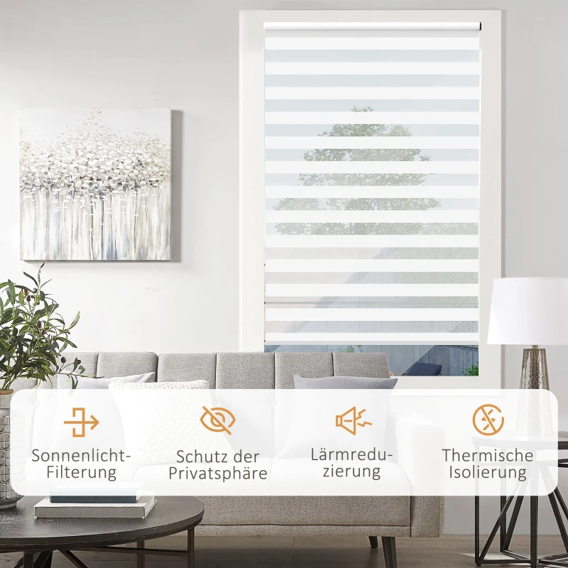 HOMCOM Doppelrollo mit Fernbedienung, USB-Schnittstelle, aufladbarer Akku, 120 cm x 180 cm x 7 cm, Weiß