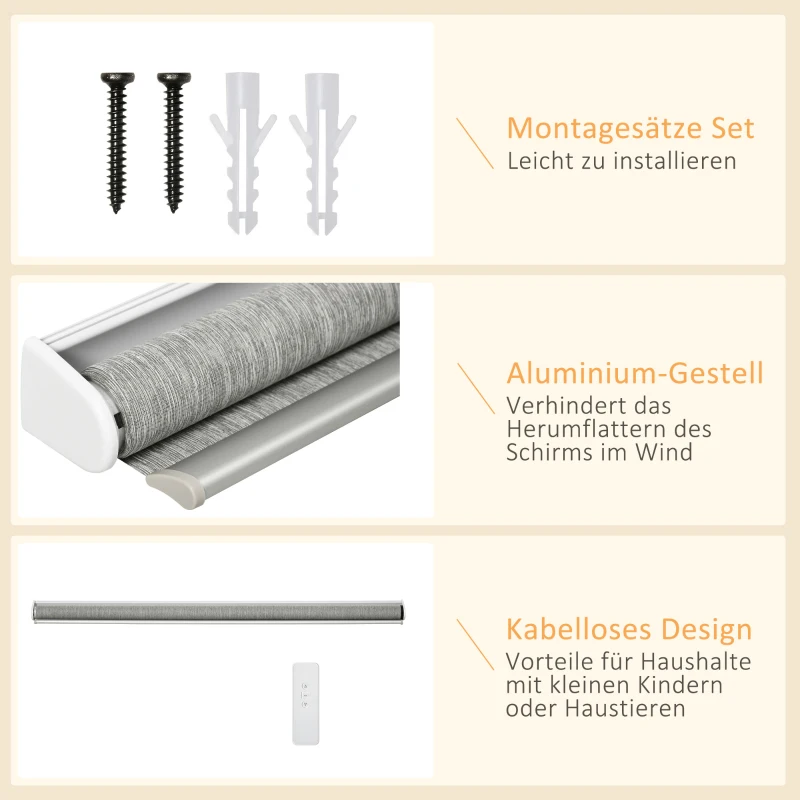 HOMCOM Thermorollo mit Fernbedienung, USB-Schnittstelle, aufladbarer Akku, 120 cm x 7 cm x 180 cm, Grau