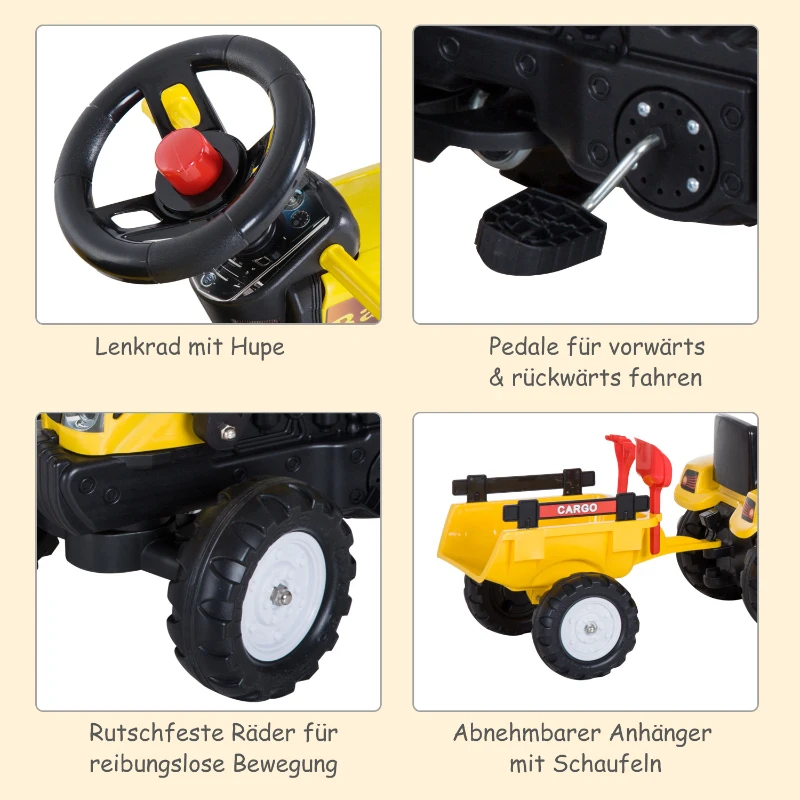 HOMCOM Trettraktor mit Anhänger Tretauto Traktor ab 3 Jahre Kinder 167 x 41 x 52 cm