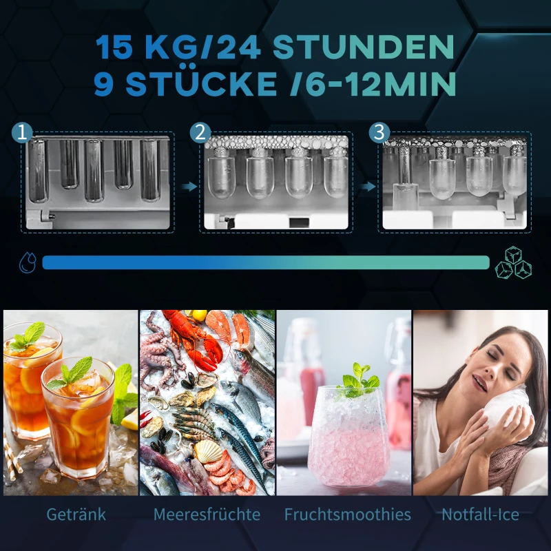 HOMCOM Maszyna do lodu, 15 kg/24h 1,6 L Wytwornica lodu Ice Maker Czarny