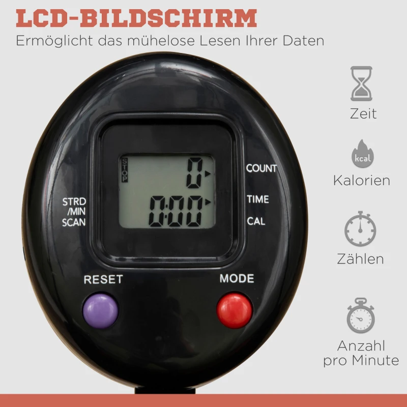 SPORTNOW Minitrampolin, z regulowanym uchwytem, monitor LCD, stal, czarno-czerwony, Ø102 x 99-123 cm