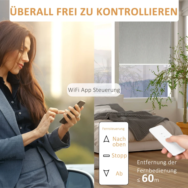 HOMCOM Thermorollo mit Fernbedienung, USB-Schnittstelle, aufladbarer Akku, 120 cm x 7 cm x 180 cm, Grau