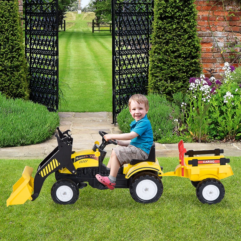 HOMCOM Trettraktor mit Anhänger Tretauto Traktor ab 3 Jahre Kinder 167 x 41 x 52 cm