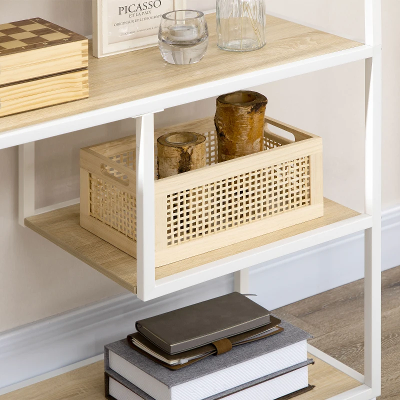 HOMCOM Estante de Armazenamento para Livros com Estrutura de Aço para Escritório Sala de Estar Estúdio 83x34x180cm Carvalho e Branco