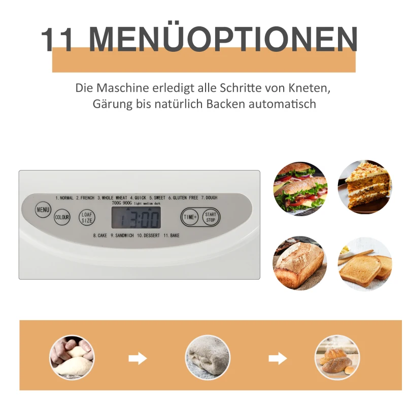 HOMCOM broodbakmachine met 11 bakprogramma's