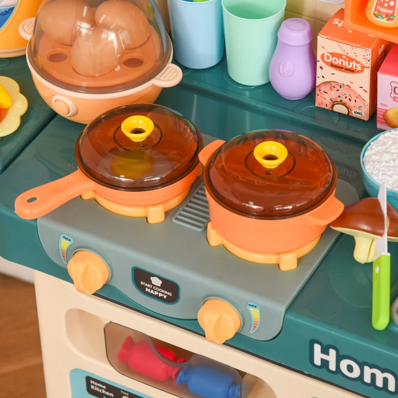HOMCOM Kinderküche Küchenspielzeug mit Zubehör 113–teilige Spielküche Musikfunktionen Spielzeugset Spielzeugküche für 3–6 Jahre PP-Kunststoff ABS Beige+Grün 70 x 32 x 92,2 cm