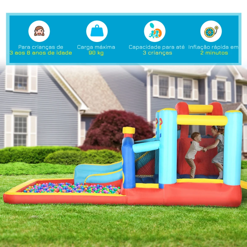 Outsunny Castelo Insuflável com Inflador Escorrega Trampolim Piscina Bolsa de Transporte 435x245x200cm Multicolorido