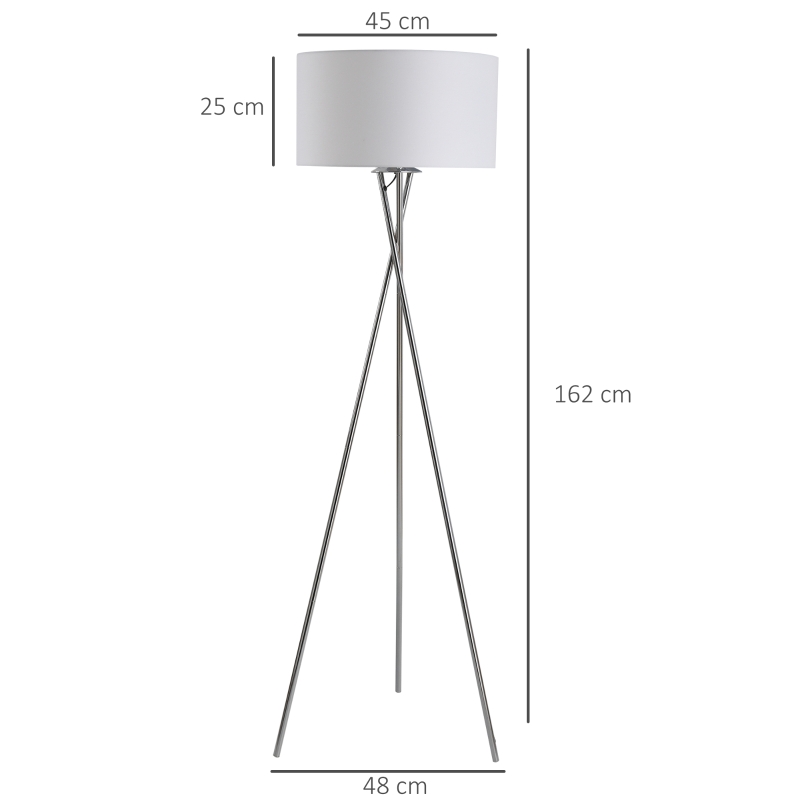 HOMCOM Vloerlamp staande lamp stoffen kap driedubbele metalen voet zilver + wit 48 x4 8 x 162