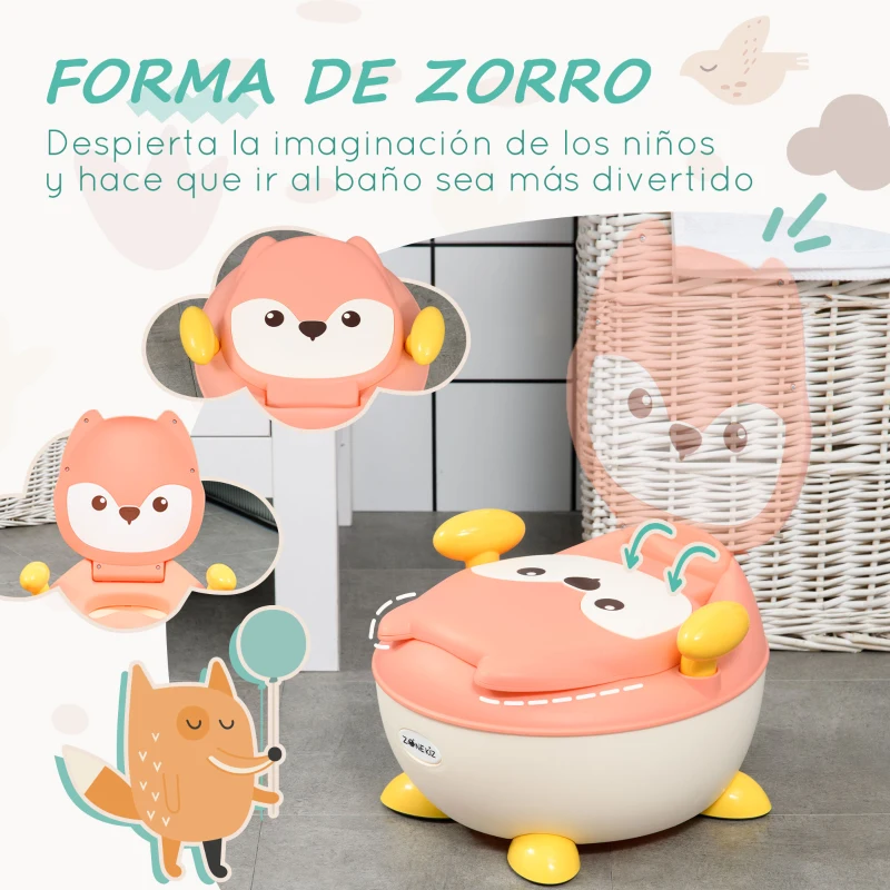 ZONEKIZ Orinal Infantil WC Aprendizaje Orinal para Bebé de 6-36 Meses en Forma de Zorro Tapa Antideslizante 34,5x35x23 cm Rosa