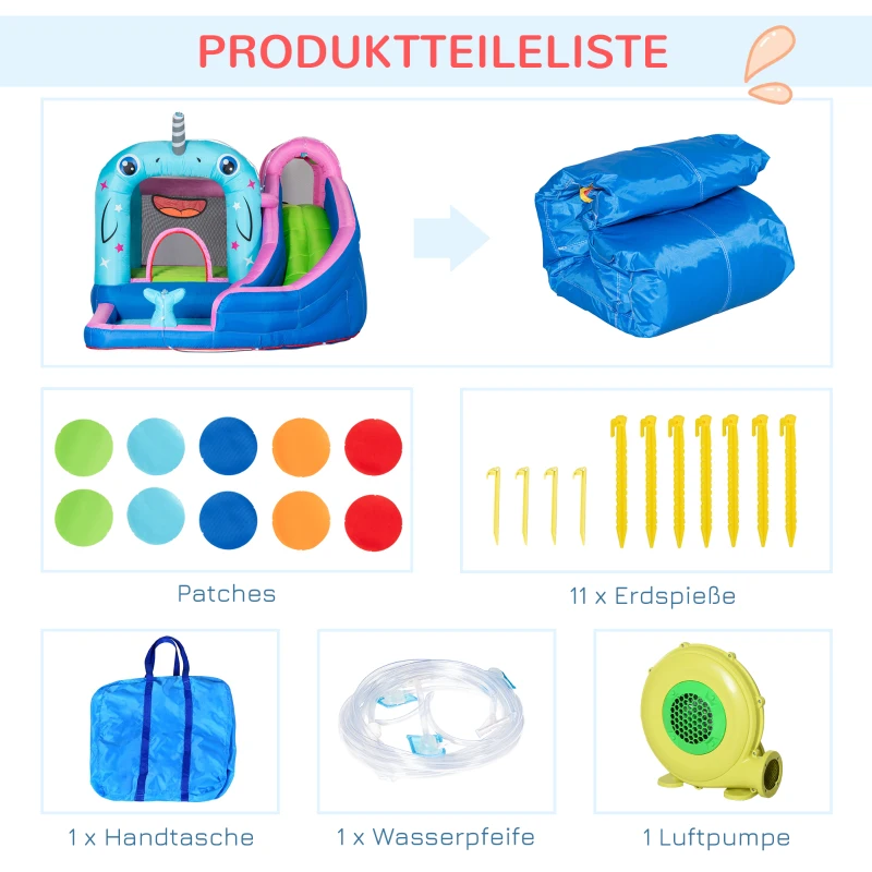 Outsunny opblaasbaar springkasteel met glijbaan, springkussen, waterbassin, waterstralen, 330 x 280 x 200 cm