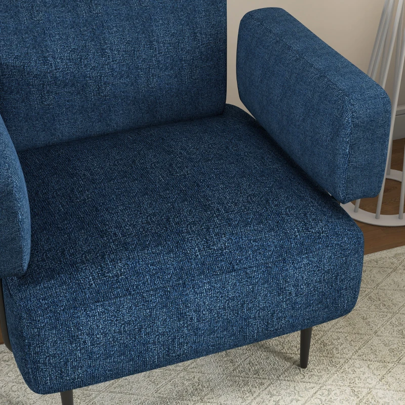 HOMCOM Poltrona Moderna per Casa e Ufficio in Tessuto effetto Lino con Imbottitura, 89x72.5x76 cm, Blu Scuro