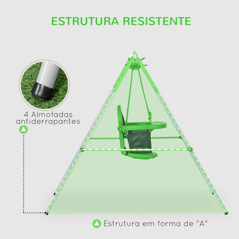 Outsunny Baloiço Infantil de Aço Baloiço para Crianças de 6-36 Meses com Encosto Alto e Arnês de Segurança 122x146x122 cm Verde