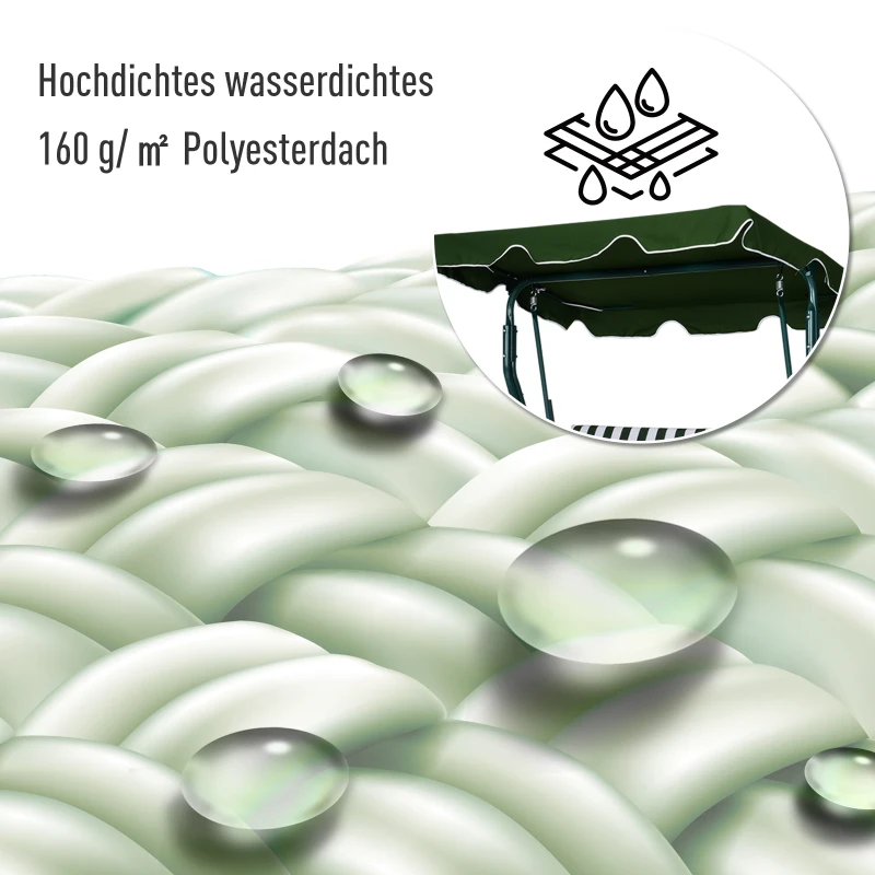 Outsunny Hollywoodschaukel, 3-Sitzer Gartenschaukel, Schaukelbank, Verstellbares Sonnendach, Metallrahmen, Grün 170 x 110 x 153 cm