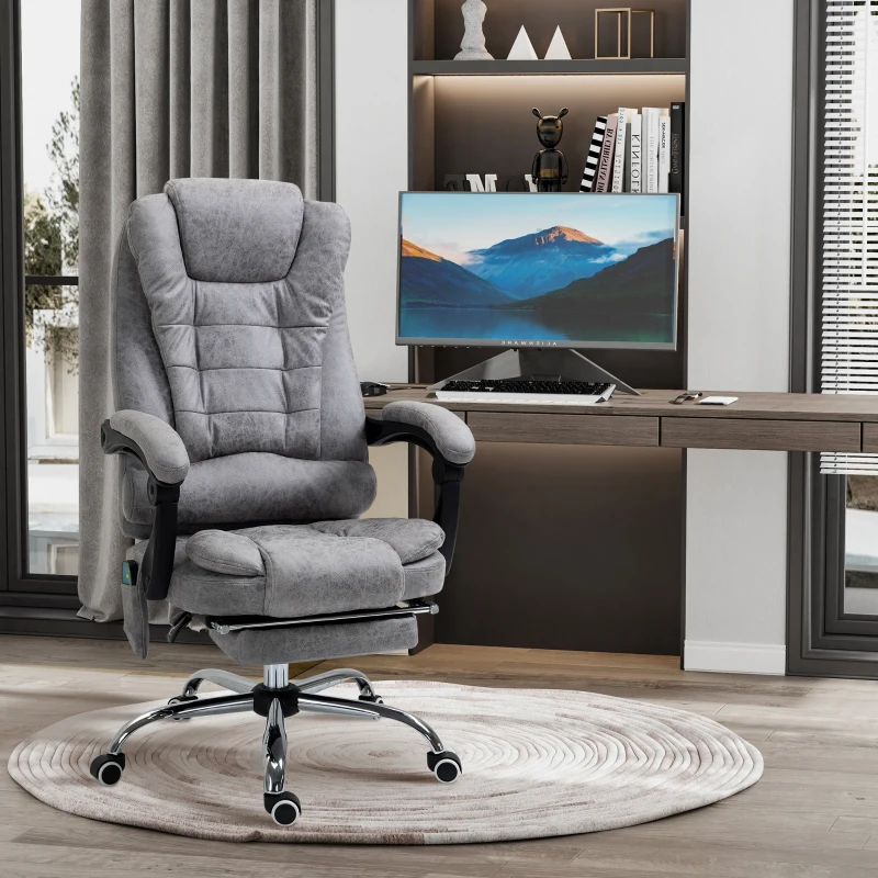 Vinsetto Heated 6 Points Vibration Massage Executive Office Chair Adjustable Swivel Ergonomic High Back Desk Chair Recliner with Footrest Grey