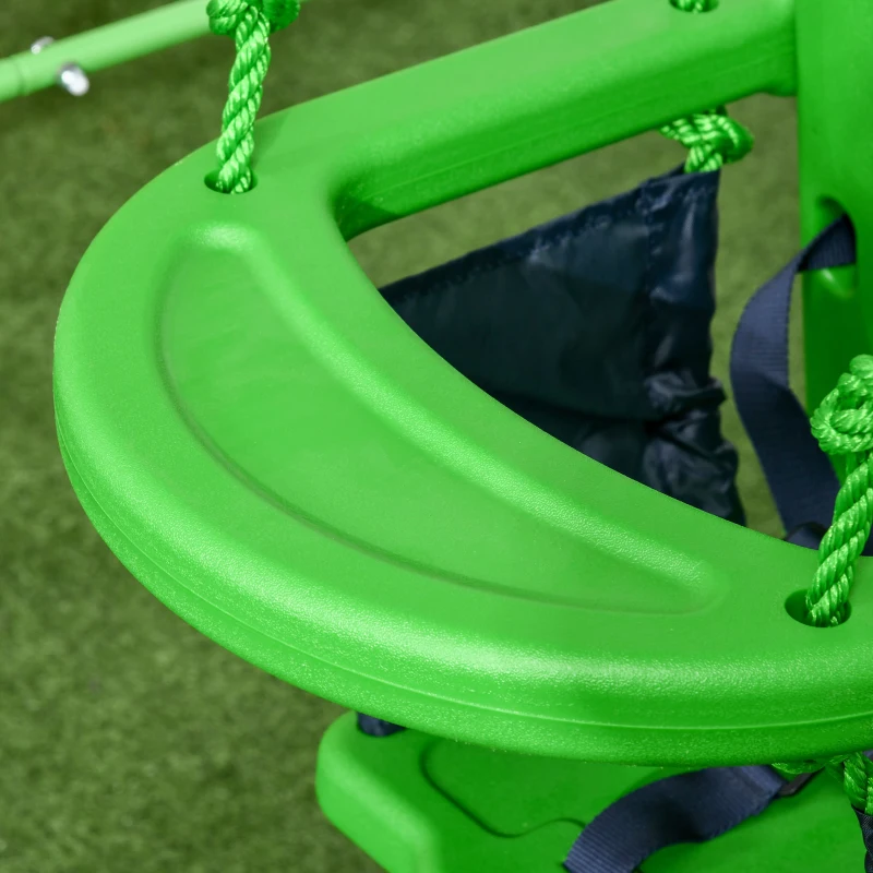 Outsunny Baloiço Infantil de Aço Baloiço para Crianças de 6-36 Meses com Encosto Alto e Arnês de Segurança 122x146x122 cm Verde