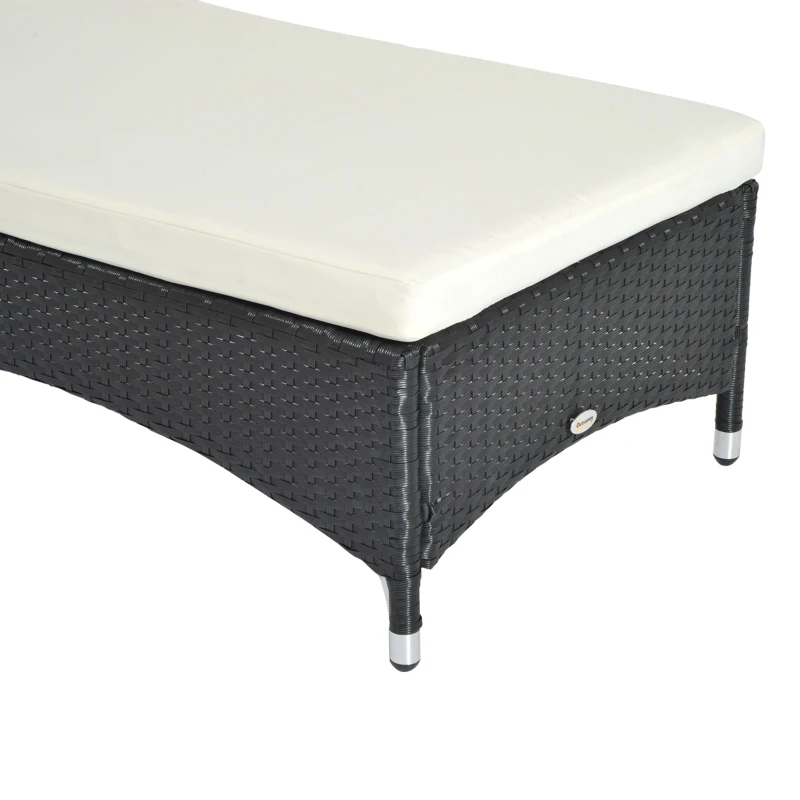 Outsunny Sezlong Scaun Rabatabil in PE Rattan cu Saltea Captusita si Roti Negru