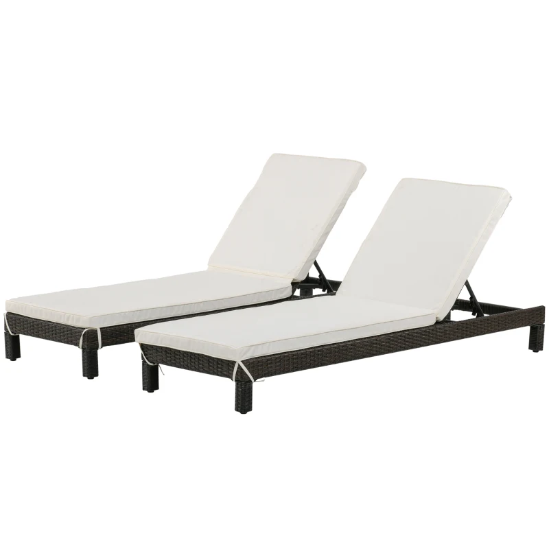 Outsunny Conjunto de 2 Espreguiçadeiras de Jardim de Vime Reclináveis em 5 Posições 196x65x22 cm Marrom e Creme