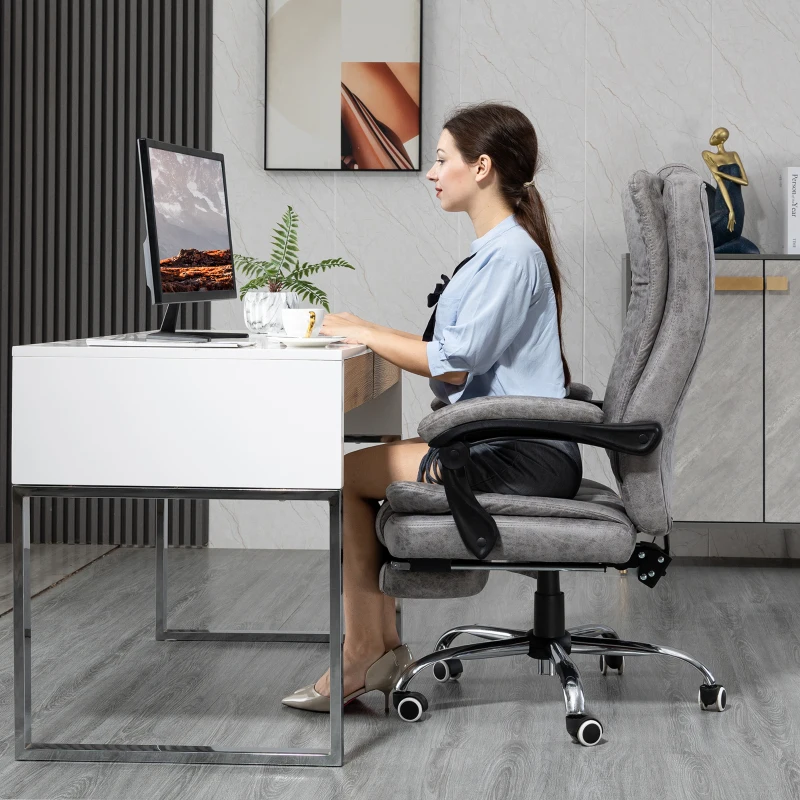 Vinsetto Office Chair with Massage and Heat, Microfibre Reclining Computer Desk Chair with Footrest and Adjustable Height, Swivel Wheels for Home Office, Grey