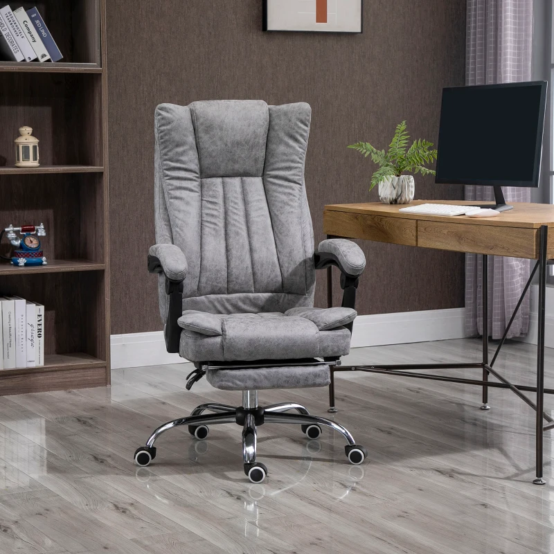 Vinsetto Home Office Chair Microfibre Desk Chair with Reclining Function Armrests Swivel Wheels Footrest Grey