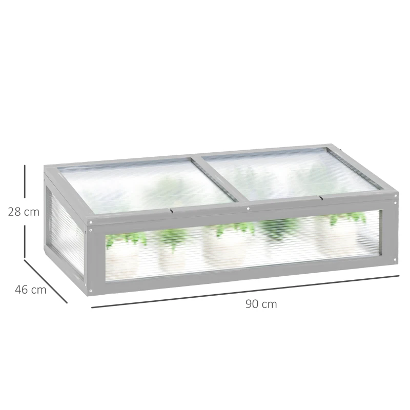 Outsunny Invernadero de Madera Natural y Policarbonato 90x46x28 cm con Tapa Inclinada Caseta de Plantas para Jardín Huerto Terraza Protección del Clima Gris