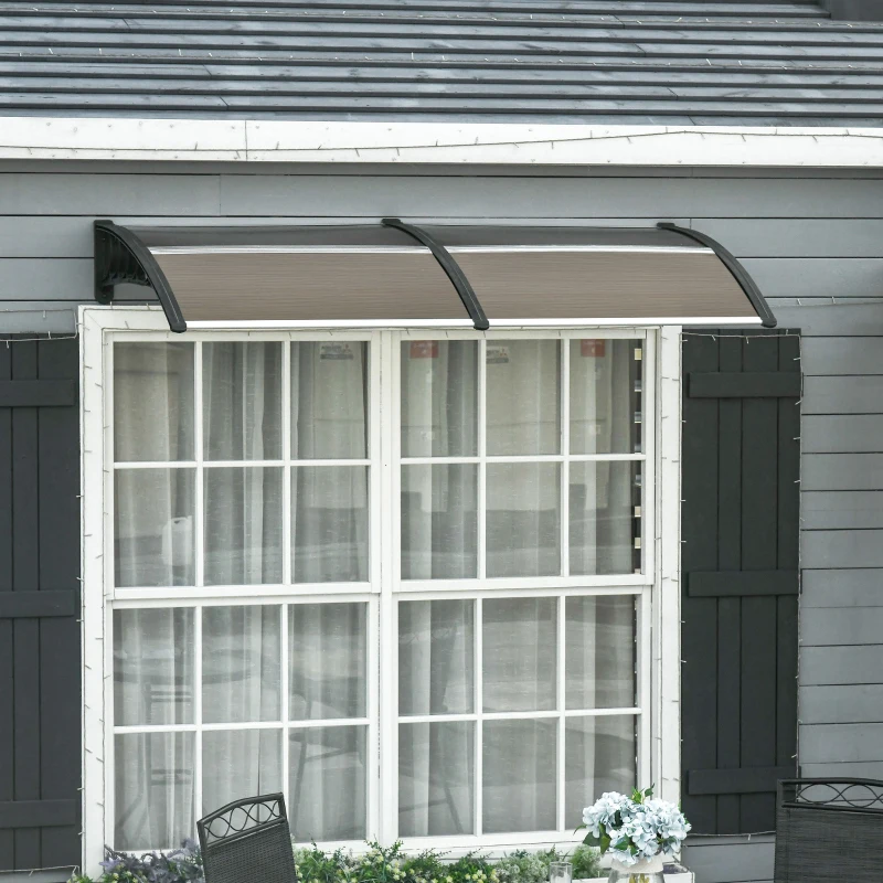 Outsunny Copertina de exterior pentru ferestre si usi, din policarbonat si aluminiu, 200x96x27cm – maro