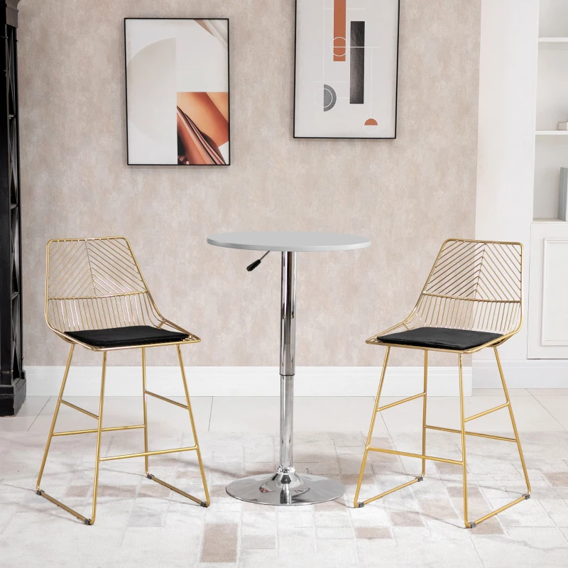 HOMCOM Set of 2 Bar Stools, Modern Counter Height Breakfast Bar Chairs with Wire Metal Frame for Kitchen, Dining Room, Gold