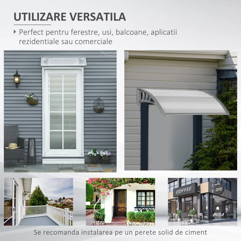 Outsunny Copertina din Policarbonat anti-UV de Exerior pentru Usi si Ferestre, 100x75cm(m-6)