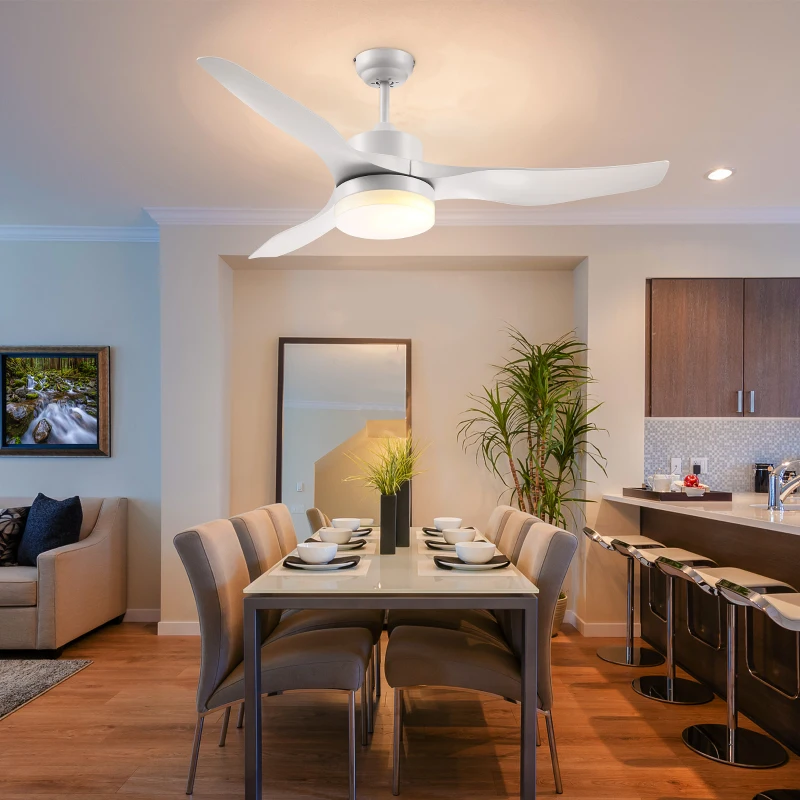 HOMCOM Ventilador de Techo 20,5W con Mando a Distancia Luz LED y 3 Aspas Reversibles 6 Velocidades Ø132x40 cm Blanco