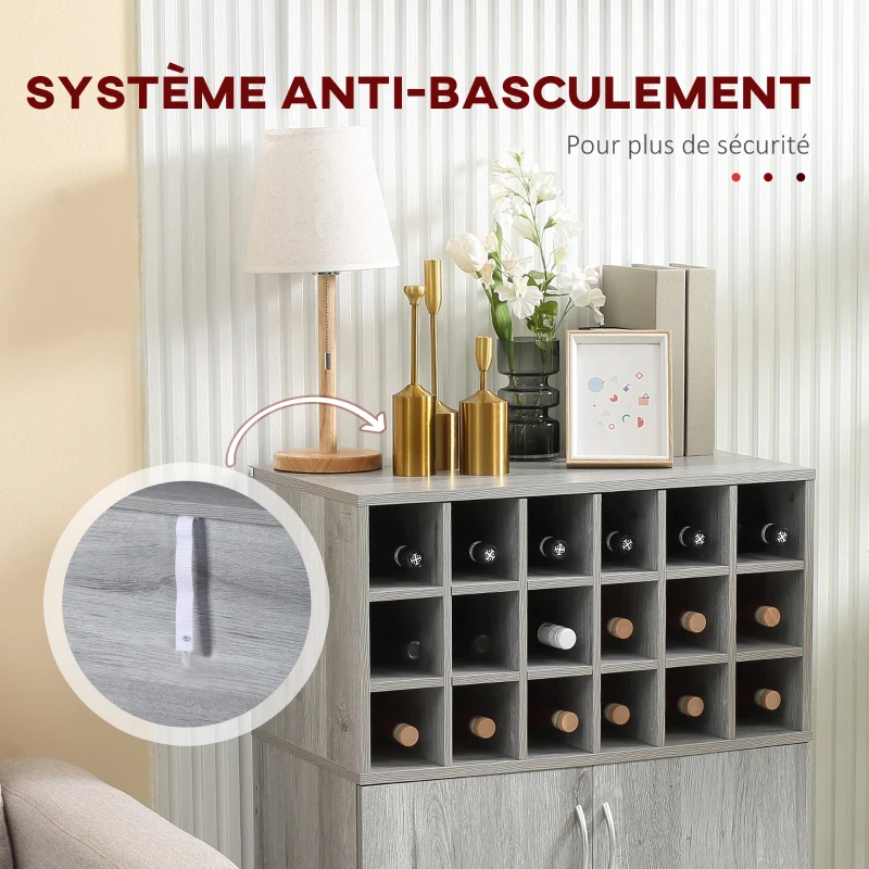 HOMCOM Buffet cuisine meuble de rangemen avec 1 placard double porte étagère réglable - 70 x 40 x 98 cm - gris