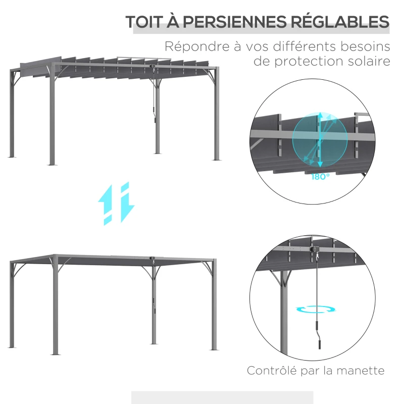 Outsunny Pergola 4 x 3 m bioclimatique pergola avec lames orientables style contemporain UV 50+ aluminium - gris(m-4)