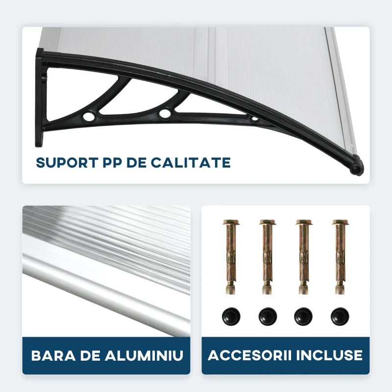 Outsunny Copertina Exterior 110×60 cm – Policarbonat Transparent & Aluminiu(m-5)