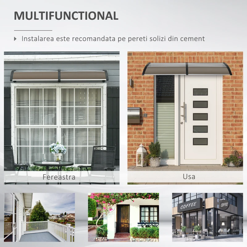 Outsunny Copertina de exterior pentru ferestre si usi, din policarbonat si aluminiu, 200x96x27cm – maro