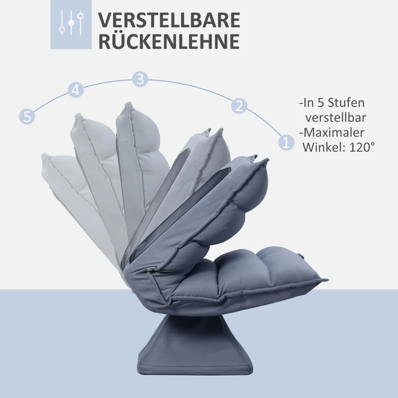 HOMCOM fauteuil, draaibare, verstelbare rugleuning, lederlook, stalen frame, grijs, 62 x 62 x 95 cm