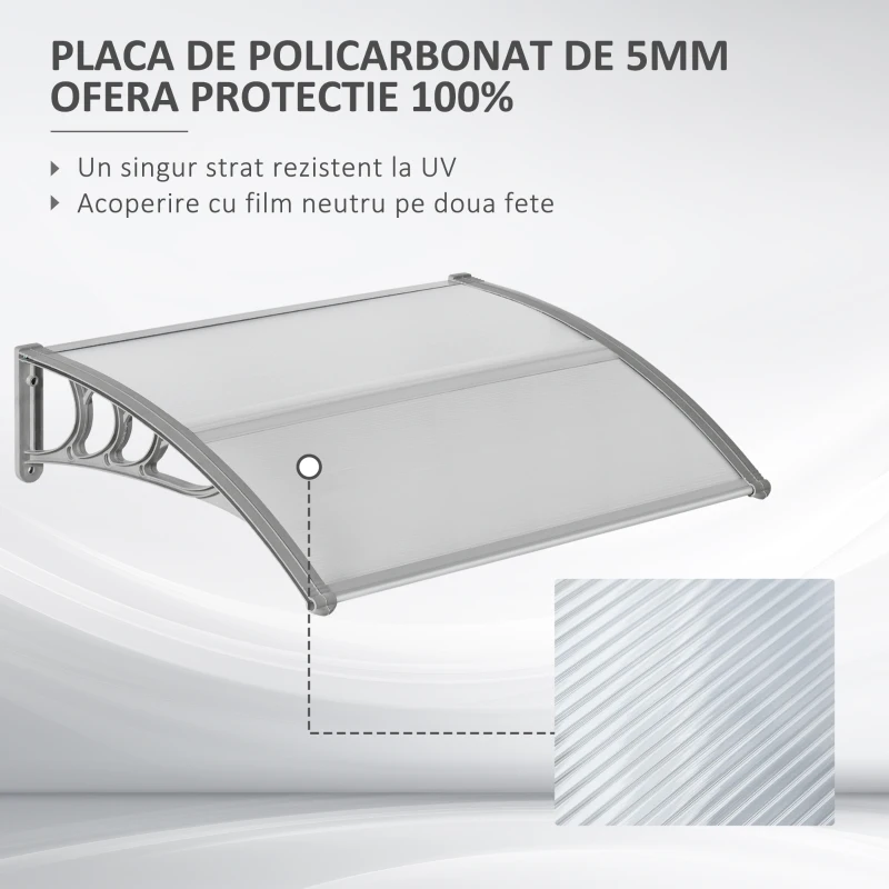 Outsunny Copertina din Policarbonat anti-UV de Exerior pentru Usi si Ferestre, 100x75cm(m-4)