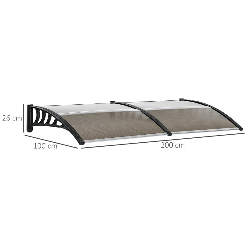Outsunny Copertina de exterior pentru ferestre si usi, din policarbonat si aluminiu, 200x96x27cm – maro